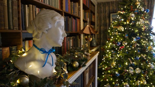 The Mornign Room decorated with trees and decorations for Christmas